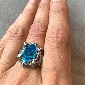 Takara Tomy Hitman Reborn Key Chain Swing Vongola Cross Ring Silver Tone Blue